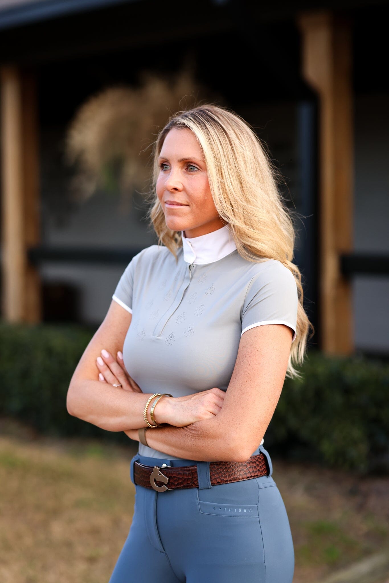 Diana High Compression Full Seat Breeches | Hunter Green | White | Slate Blue Riding Breeches CriniereLife 