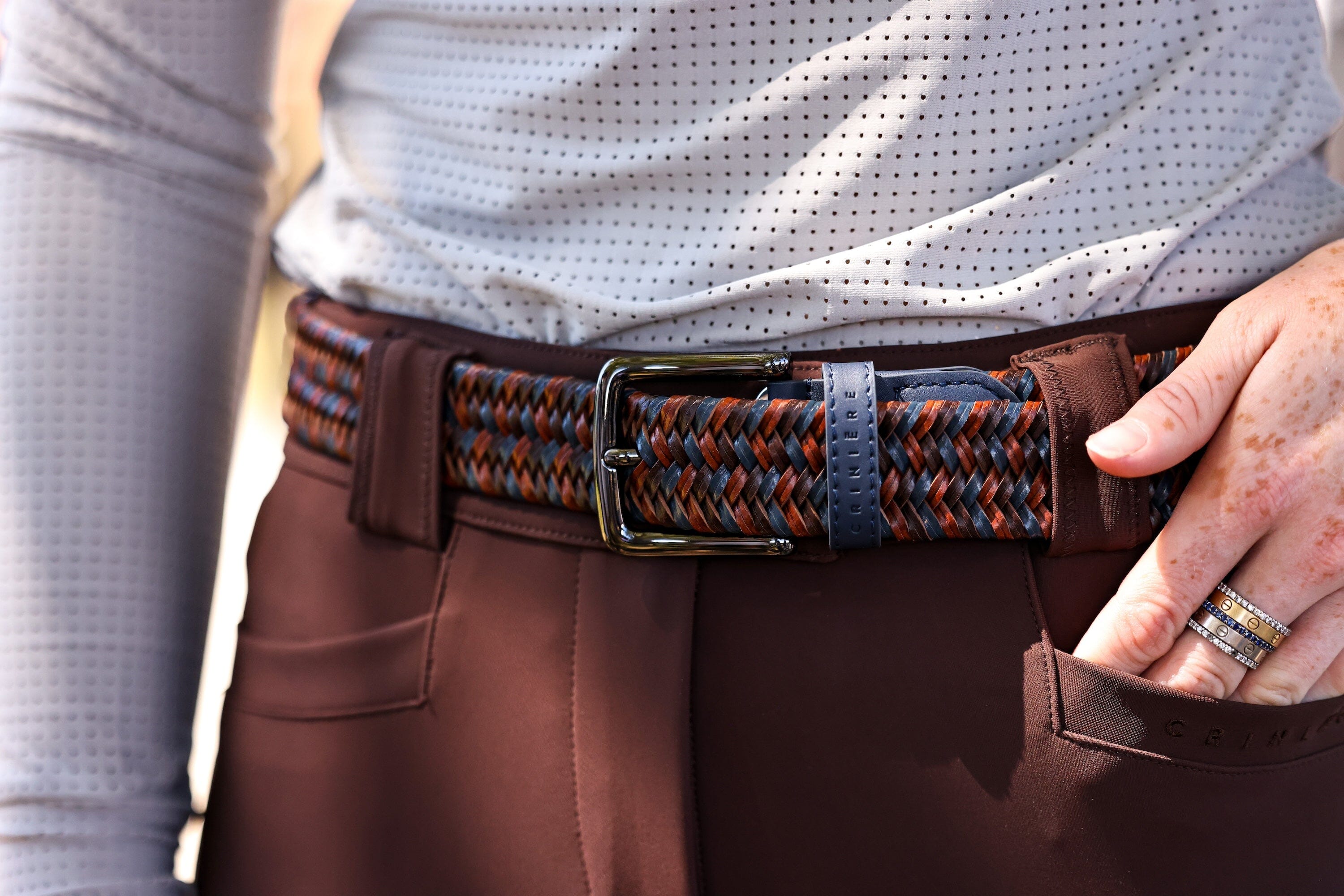 Elastic Braided Leather Belt | Navy &amp; Brown CriniereLife 